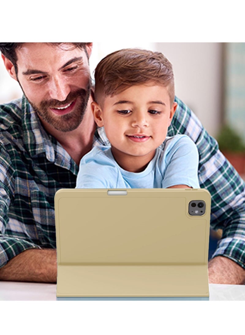 دبليو تيك أبل آيباد برو 11 5G 2024 (الجيل الخامس) 11 بوصة / أبل آيباد برو 11 بوصة (M5) 2025 جراب ذكي قابلة للفتح والإغلاق تلقائيًا، نسيج جلدي مع حامل قلم - ذهبي - Image 5