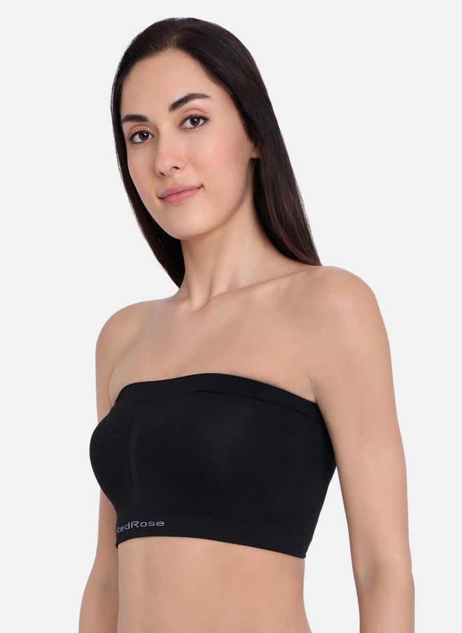 Red Rose Women Pack of 2 Black Solid Seamless Tube Camisoles - Image 2