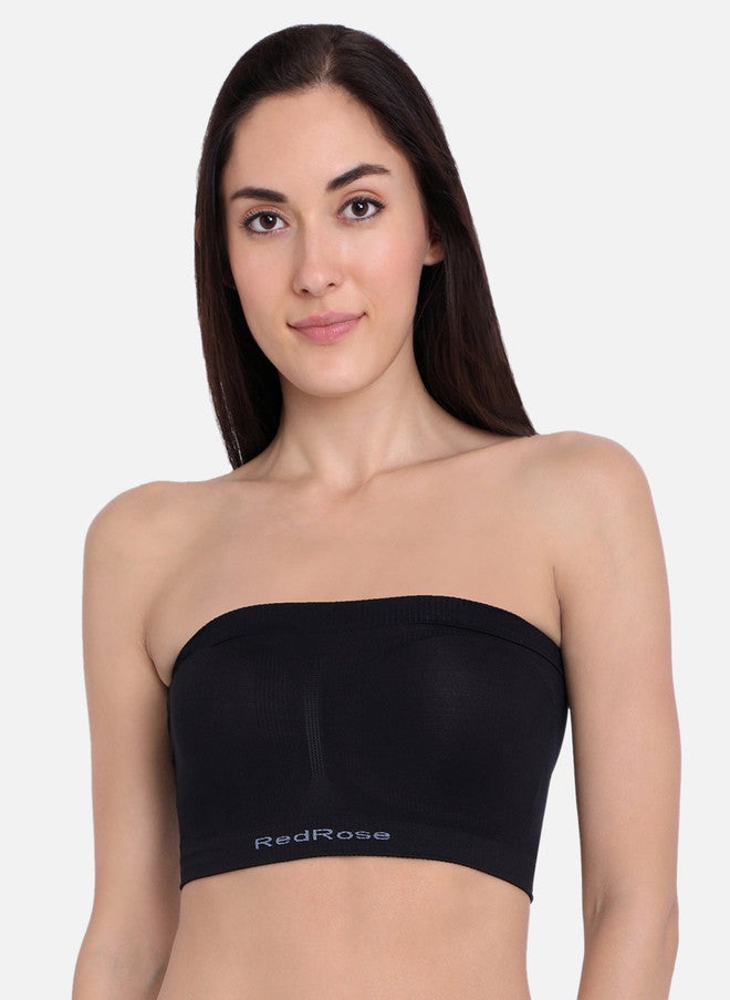Red Rose Women Pack of 2 Black Solid Seamless Tube Camisoles - Image 1