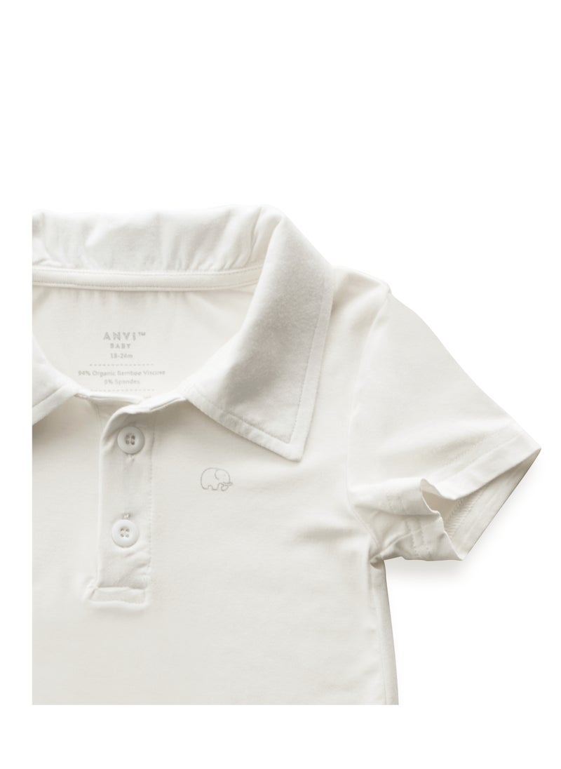 Anvi Baby Bamboo Spandex Polo T-Shirt- White  - Image 2