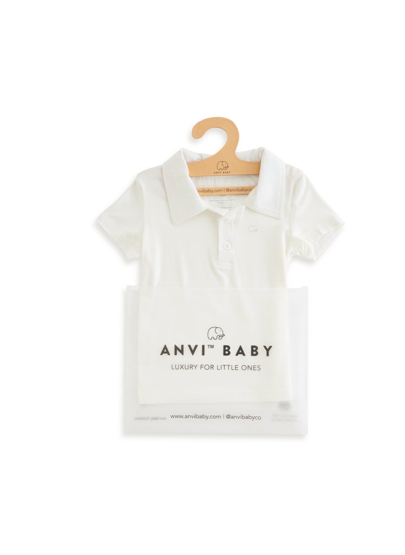 Anvi Baby Bamboo Spandex Polo T-Shirt- White  - Image 3