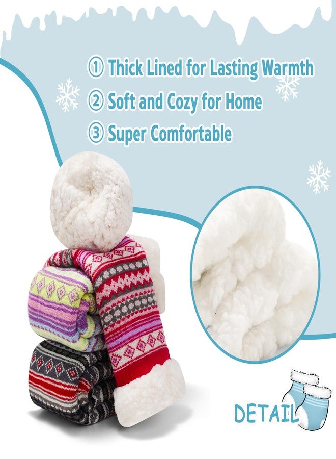 Aisyee Bohe Women's Fuzzy Socks - Thick Winter Warm Thermal Fluffy Socks with Grips - Fleece Lined - Stripes - 3 Pack - Image 5