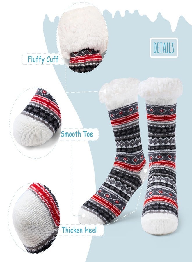 Aisyee Bohe Women's Fuzzy Socks - Thick Winter Warm Thermal Fluffy Socks with Grips - Fleece Lined - Stripes - 3 Pack - Image 4