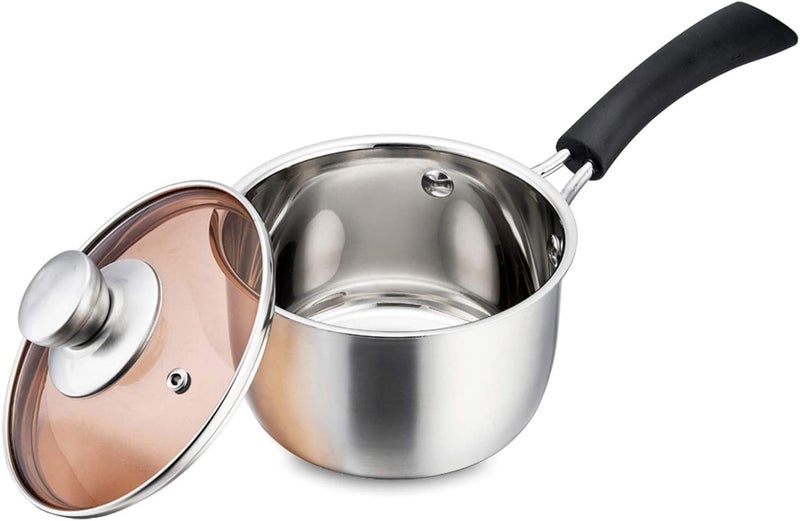 GOLKIPAR(LABEL) غولكيبار (علامة تجارية) قدر مع غطاء، 2 لتر قدر من الفولاذ المقاوم للصدأ مع غطاء، وعاء صغير لطبخ الحليب وحساء للمطبخ المنزلي والمطعم، مقبض طويل مقاوم للحرارة، غير سام وصحي - Image 2