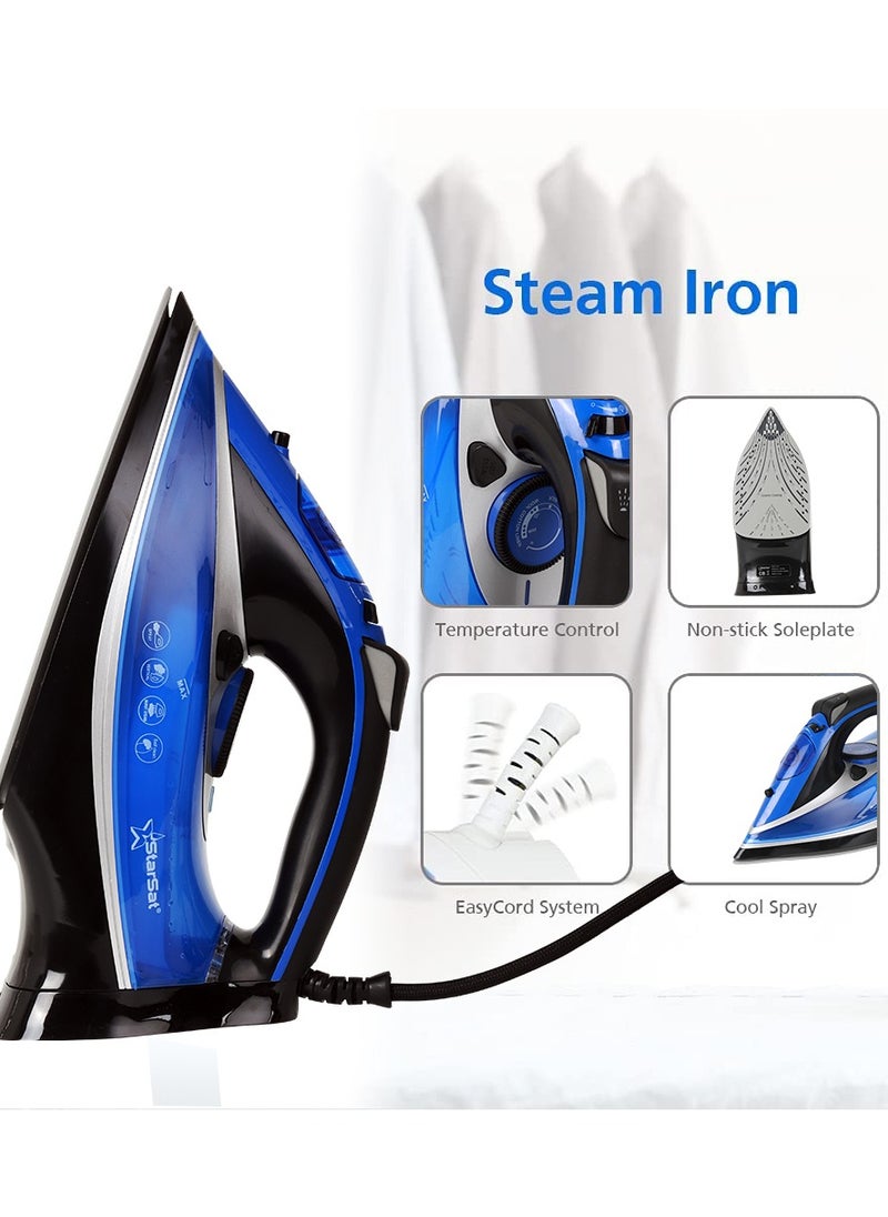 StarSat SIR-800 SteamGlide Pro Iron: German Technology, 3000W Power, Ceramic Soleplate, Vertical Steam, Self-Cleaning, Digital Control, Powerful Steam Shot, Anti-Drip, LED Heating Indicator Black/Blue  - Image 3