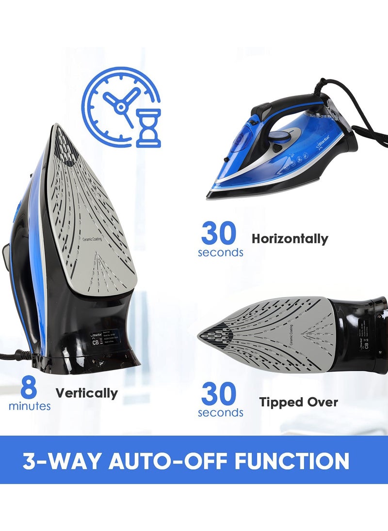 StarSat SIR-800 SteamGlide Pro Iron: German Technology, 3000W Power, Ceramic Soleplate, Vertical Steam, Self-Cleaning, Digital Control, Powerful Steam Shot, Anti-Drip, LED Heating Indicator Black/Blue  - Image 2