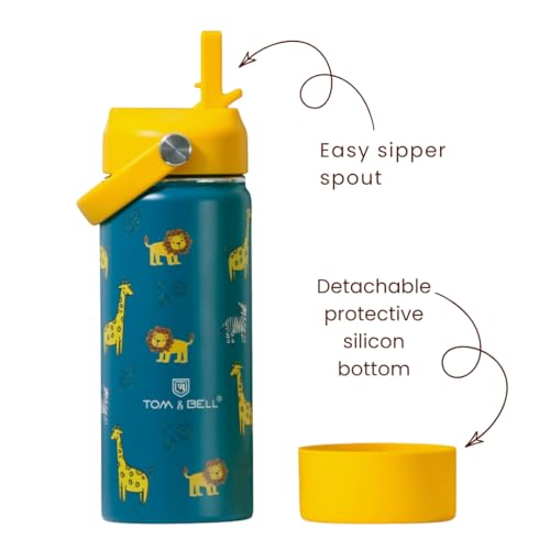 TOM  BELL TOM & BELL Insulated Water Bottle for Kids 500ml,Double Wall Water Bottle for School, Sipper Bottle,Hot and Cold, Premium 304 Stainless Steel (Dark green, 500ml) - Image 2