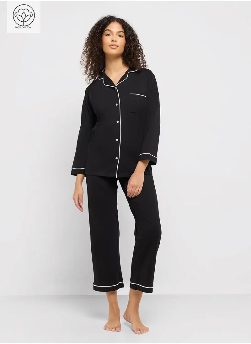 Ginger Cotton Button Up Shirt & Pyjama Set