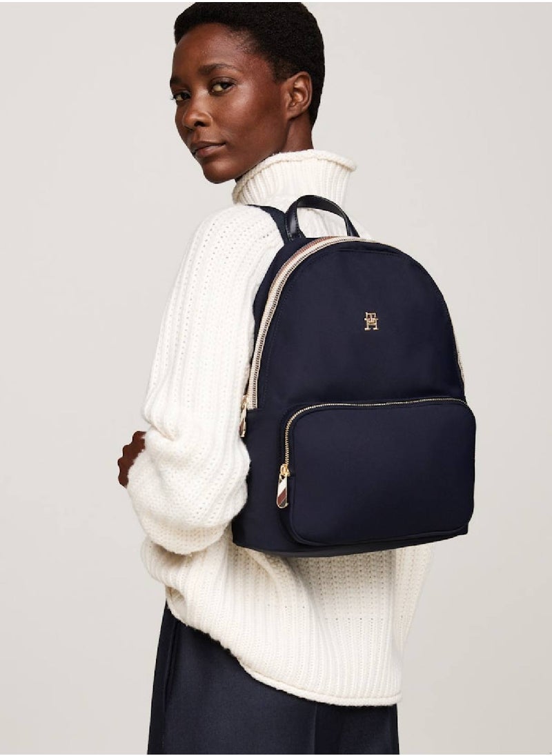 TOMMY HILFIGER - Women's Th Monogram Signature Zip Dome Backpack, Blue- Recycled Polyester - Image 1