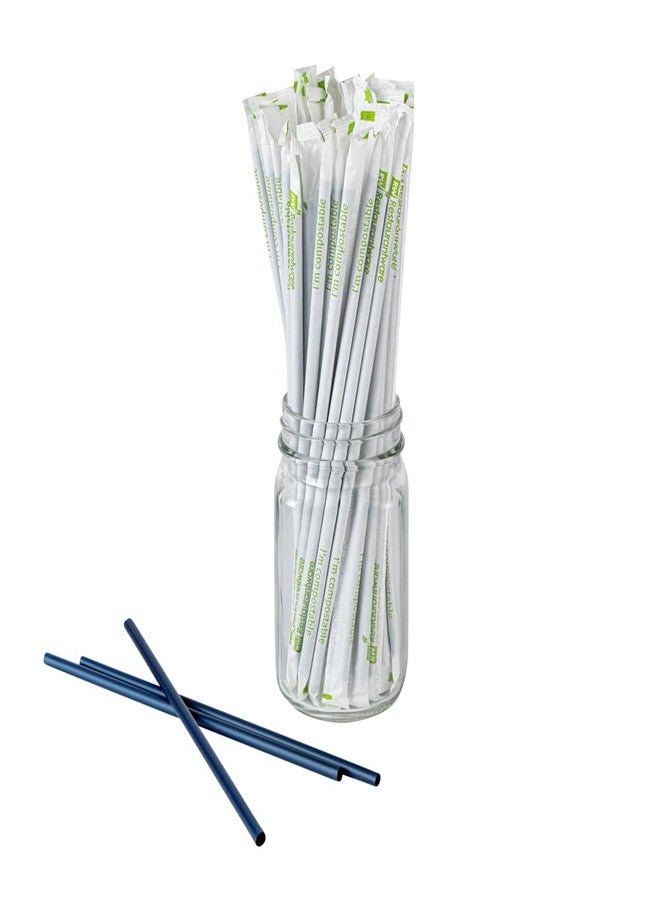 Restaurantware-Basic Nature 8.3 Inch Disposable Straws, 100 Sustainable Straws - Wrapped, Won't Alter Flavors, Midnight Blue PLA / PBAT Straw, For Hot And Cold Drinks - Image 1