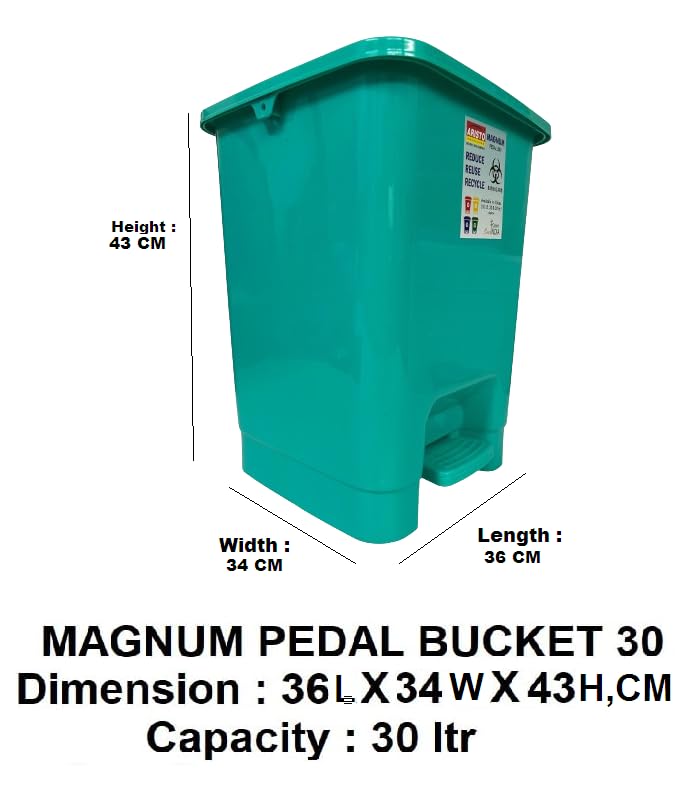 Aristo Aristo Plastic Pedal Dustbin With Handle 30 ltr Green - Image 3