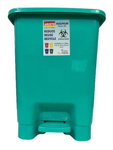 Aristo Aristo Plastic Pedal Dustbin With Handle 30 ltr Green - Image 1