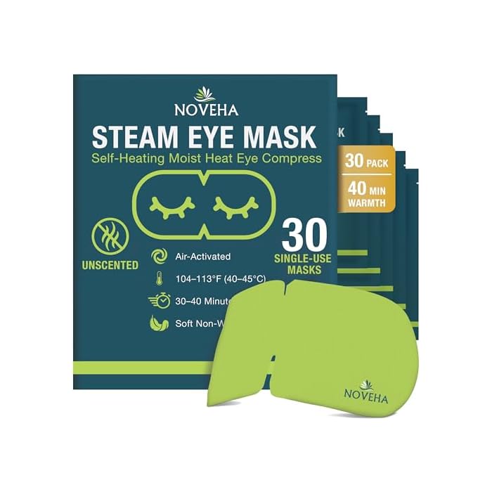 NOVEHA Self Heating Steam Eye Mask for Dry Eyes 30PCs Air-Activated Steam Eye Mask, Warm Compress for Ease Daily Strain, Eye Relaxation, Travel & Spa Use, Soothing Moist Heat for Tired & Stressed Eyes