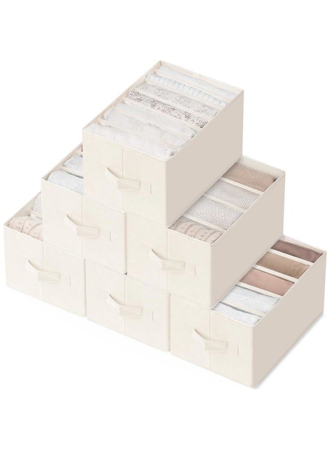 Criusia 6 Pack Large Clothes Organizer, Wardrobe Closet Organizer and Storage with Handles, Foldable Fabric Closet Organizers Dividers for Clothing, Pants, Jeans, Sweater, T-shirts, Beige - Image 1