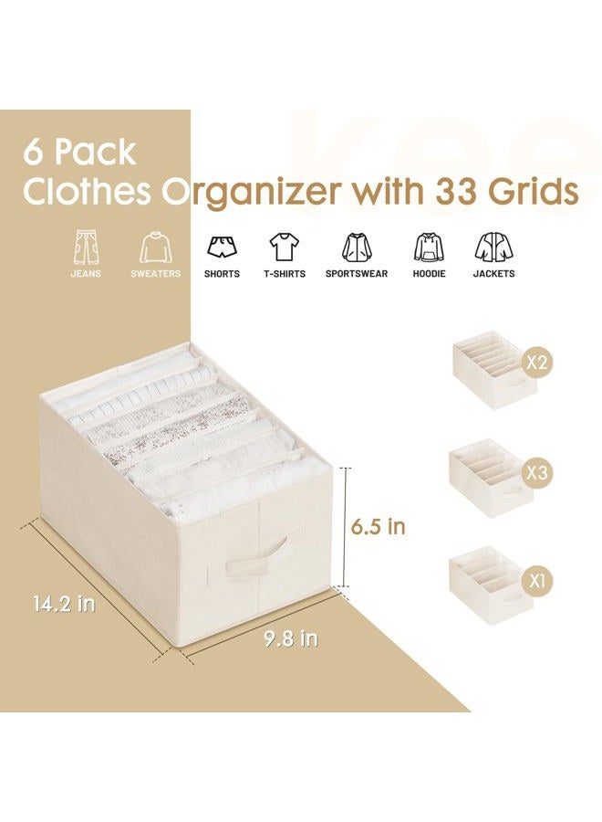 Criusia 6 Pack Large Clothes Organizer, Wardrobe Closet Organizer and Storage with Handles, Foldable Fabric Closet Organizers Dividers for Clothing, Pants, Jeans, Sweater, T-shirts, Beige - Image 2