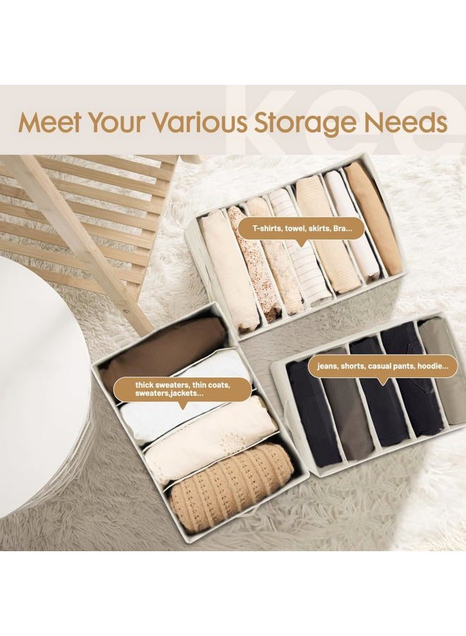 Criusia 6 Pack Large Clothes Organizer, Wardrobe Closet Organizer and Storage with Handles, Foldable Fabric Closet Organizers Dividers for Clothing, Pants, Jeans, Sweater, T-shirts, Beige - Image 5