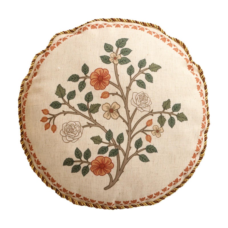 ISAENNE Design Linen Classic Throw Pillow Covers Diameter 16", French Farmhouse Round Cushion Covers with Orange White Floral Pattern Decor Pillowcases for Bed,Living Room,Outdoor,Car - Image 1