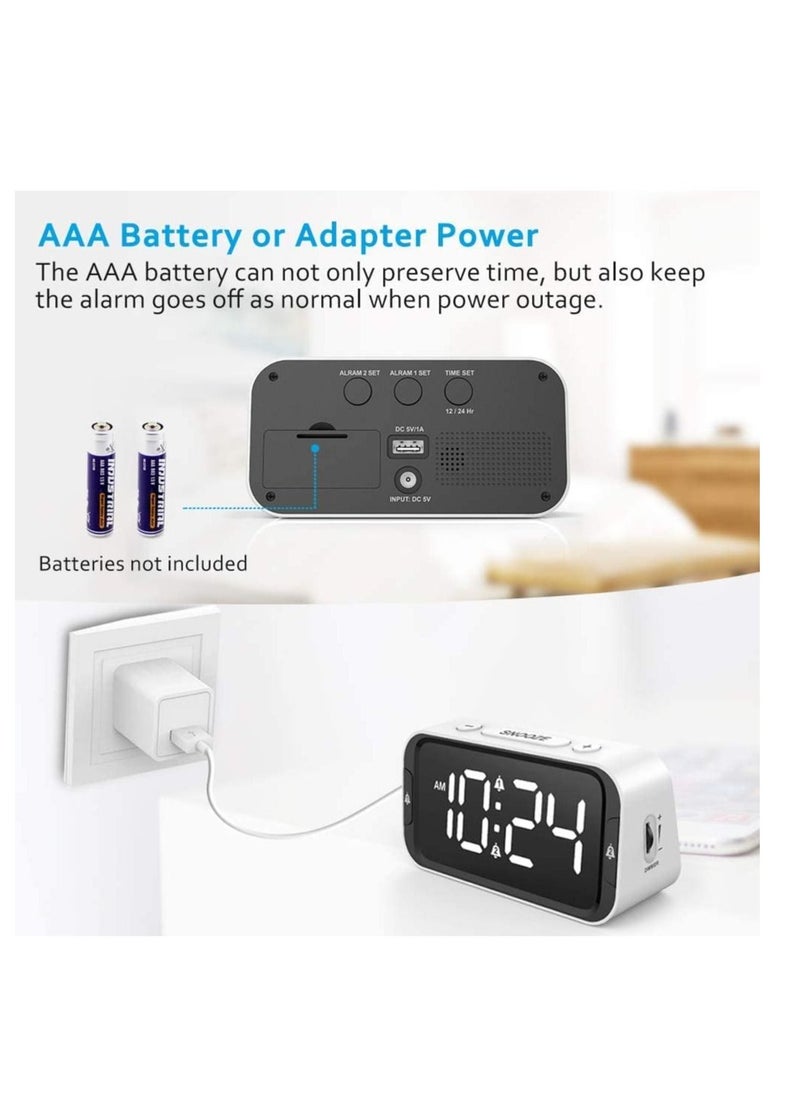 erorex - Digital Alarm Clock, Bedside Clock with Dual Alarm, 0-100% Dimmer, 1-15 Mins Snooze, Adjustable Volume,USB Charger Port,Big Digit Display, 12/24Hr, Main Powered Alarm Clock (White) - Image 1