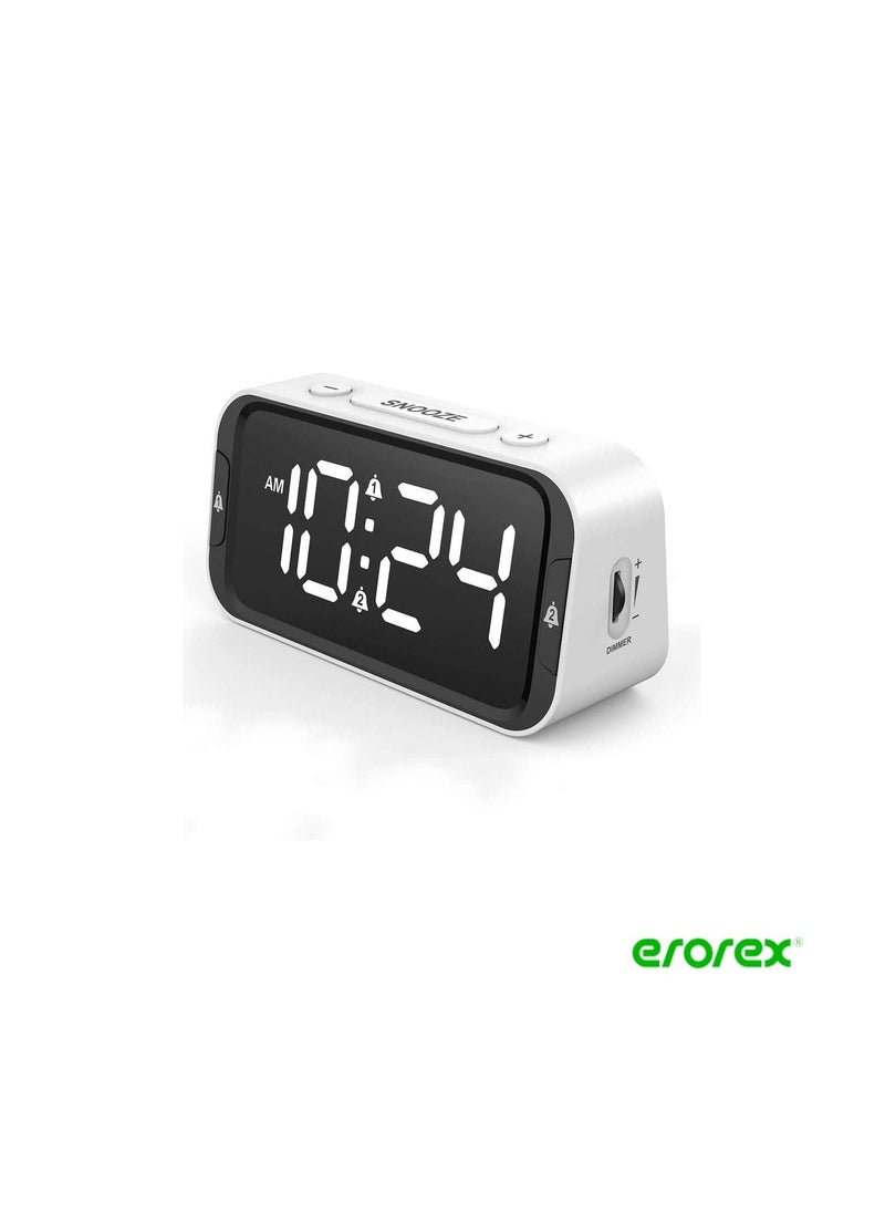 erorex - Digital Alarm Clock, Bedside Clock with Dual Alarm, 0-100% Dimmer, 1-15 Mins Snooze, Adjustable Volume,USB Charger Port,Big Digit Display, 12/24Hr, Main Powered Alarm Clock (White) - Image 1