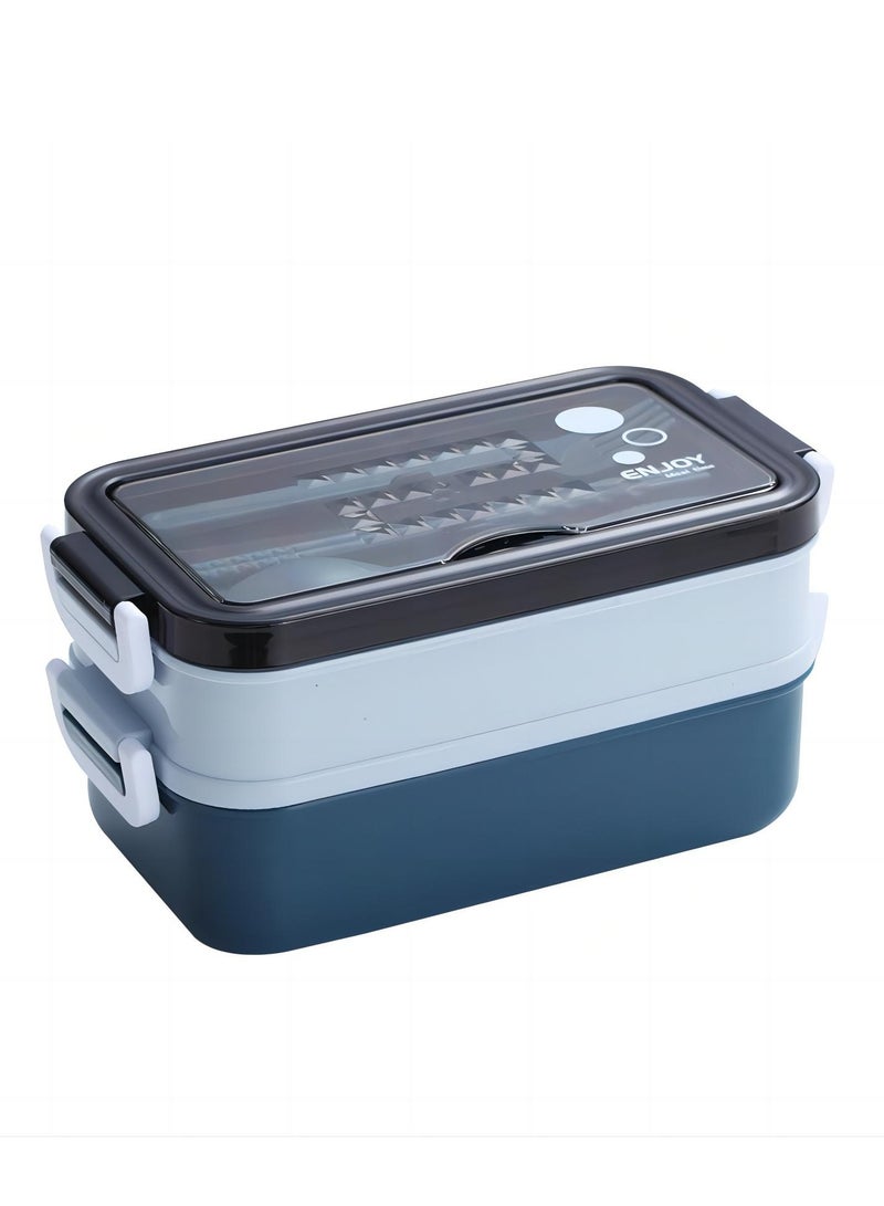 Cool Baby COOLBABY Premium Food Container with Soup Bowl and Cutlery Insulated Lunch Box with 3 Layers Stainless Steel Bento Lunch Box Leakproof Design and Side Handles - 21.5 x 11.5 x 11cm (Blue)  - Image 1