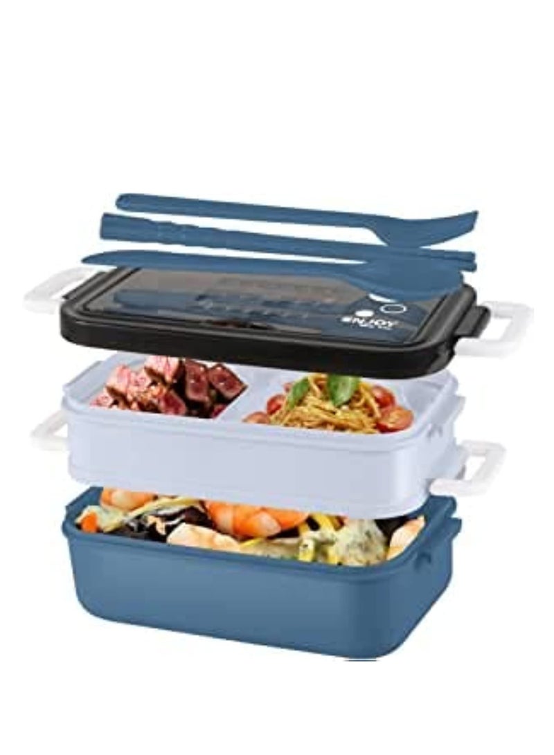 Cool Baby COOLBABY Premium Food Container with Soup Bowl and Cutlery Insulated Lunch Box with 3 Layers Stainless Steel Bento Lunch Box Leakproof Design and Side Handles - 21.5 x 11.5 x 11cm (Blue)  - Image 2