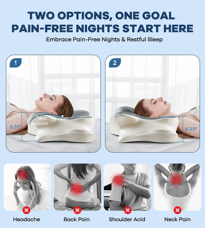 DONAMA Cervical Pillow for Neck and Shoulder Pain Relief, Cooling Contour Memory Foam Pillow, Dual-Height Ergonomic Neck Support Pillow for Side Back Stomach Sleepers with Removable Pillowcase - Image 2