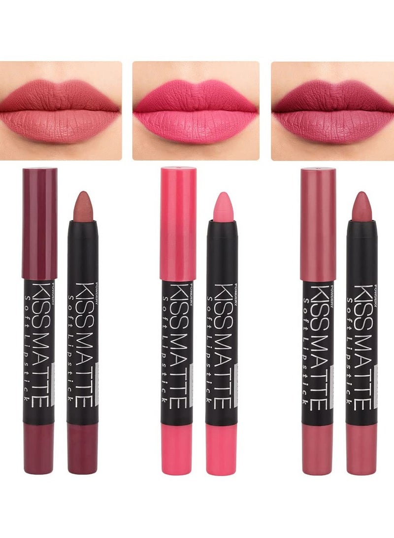 DNM Beauty مجموعة من 3 أقلام تحديد شفاه غير لامعة بلون وردي طبيعي فاتح وأحمر شفاه يدوم طويلاً ومقاوم للماء من DNM مجموعة أحمر شفاه ومحدد شفاه متطابقة تدوم 24 ساعة 24 ساعة أصلية 1&amp;4&amp;7 - Image 1