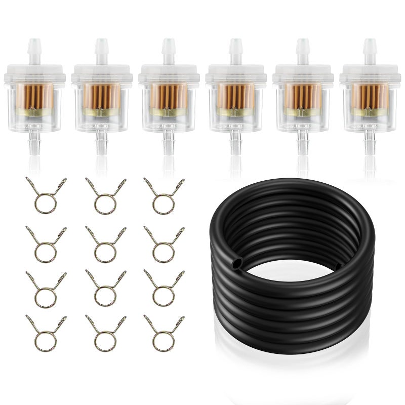 AloneGoer 6pcs Universal 14 Fuel Filter 4 FeetLong Fuel Line Hose With Clamps for Motorcycle Small Engine Lawn Mower Tractor ATV Dirtbike Moped Inline Fuel Filter Gas Filter 14 Inch