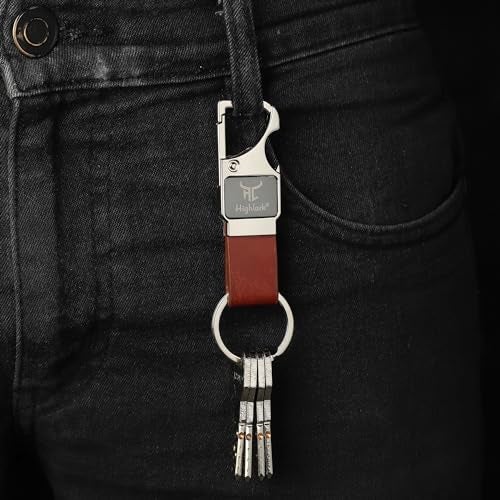 Highlark Heavy Duty Metal Carabiner Keychain with Leather Strap for Men & Women | Premium Belt Clip Key Holder | Secure Spring Lock Key Ring for Car, Bike & Office Keys - Image 5