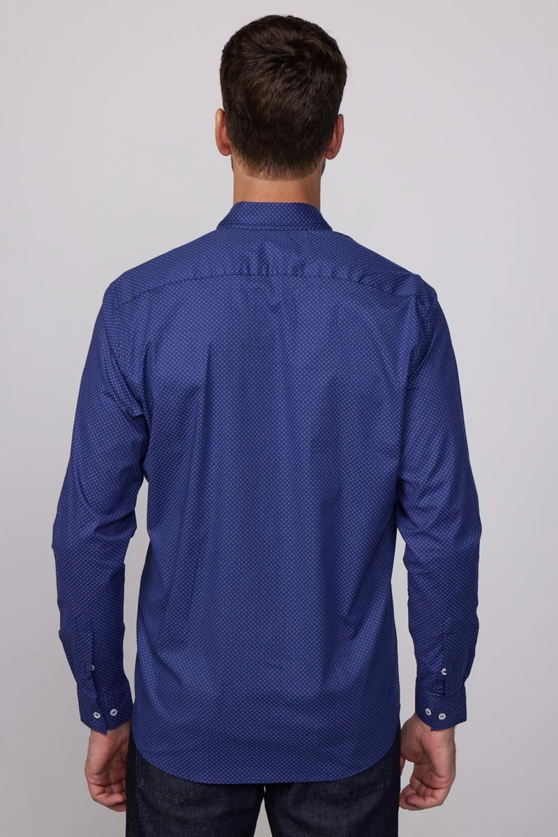 تودورس Classic Fit Lycra Printed Cotton Indigo Men's Shirt