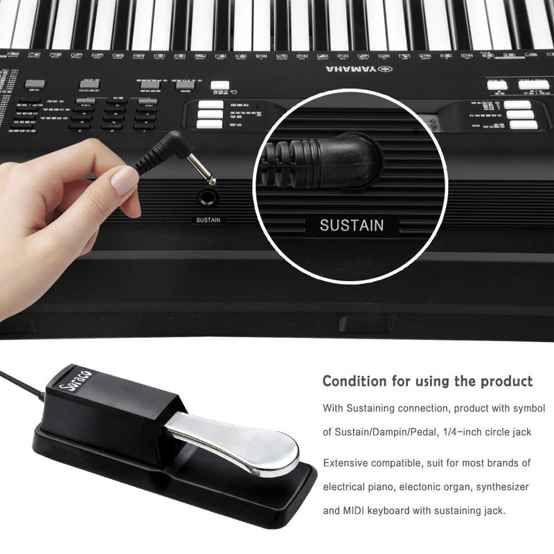 Soraco Sustain Pedal Universal for Yamaha Casio Roland Korg Behringer Moog Piano Midi Electronic keyboards Style with Polarity Switch, 1/4'' Input Plug - Image 2
