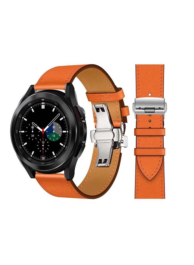Perfii Genuine Leather Replacement Band for Samsung Galaxy Watch4 42/46mm Orange Swift - Image 1