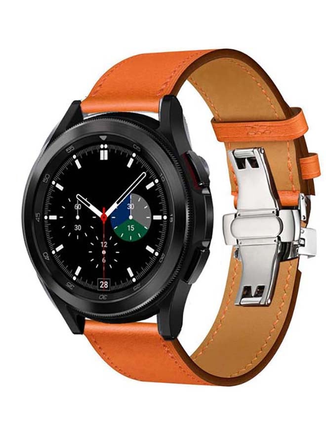 Perfii Genuine Leather Replacement Band for Samsung Galaxy Watch4 42/46mm Orange Swift - Image 2