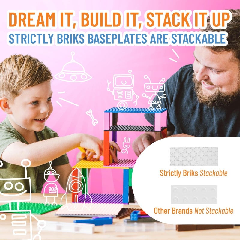 Strictly Briks مجموعة لوحات القاعدة من ستريكتلي بريكس - متوافقة مع ليغو، 10 × 10 في 4 لوحات قاعدة مع 30 كومة، لوحات قاعدة قابلة للتكديس لبناء ألعاب الكتل وعرض الأبراج المخصصة، للأطفال، بيضاء - Image 4