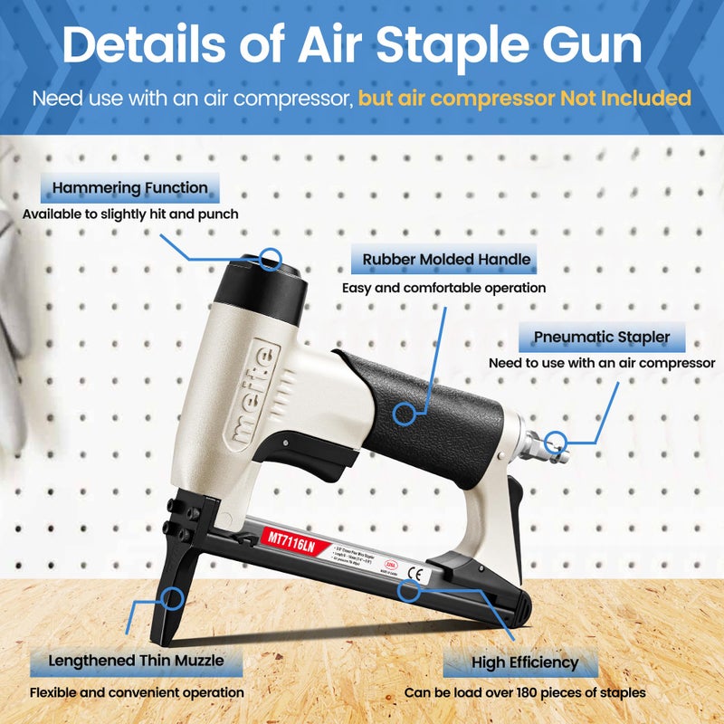 meite MT7116LN Upholstery Staple Gun, Air Upholstery Stapler with Long Nose for Funiture and Woodworking, Uses Type 71 6-16 mm Length Staples - Image 2
