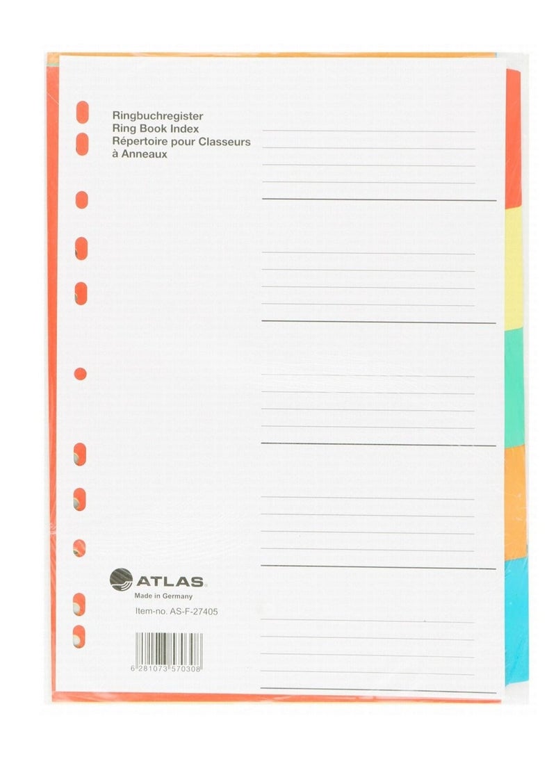 ATLAS Paper File Divider Tabs With Five Divisions Without Number Multicolour - Image 1