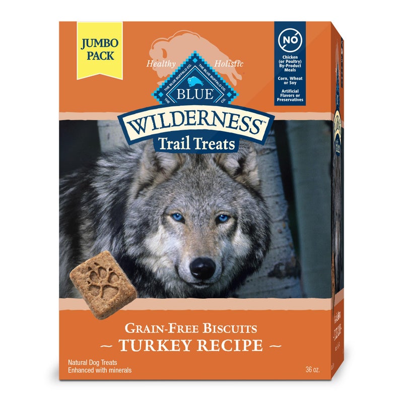 Blue Buffalo Wilderness Trail Treats Crunchy Dog Biscuits Grain-Free and High-Protein Dog Treats, Turkey Recipe 36-oz Box - Image 1