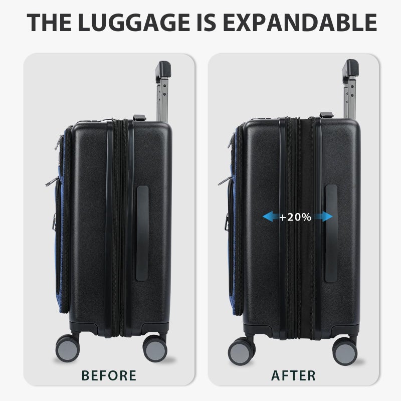 KROSER Hardside Expandable Carry On Luggage 22x14x9 Airline Approved With Front Business Pockets, 20 Inch Suitcases with Wheels, Carry on Suitcase with TSA Lock & USB Port, Black-Haze Blue - Image 5