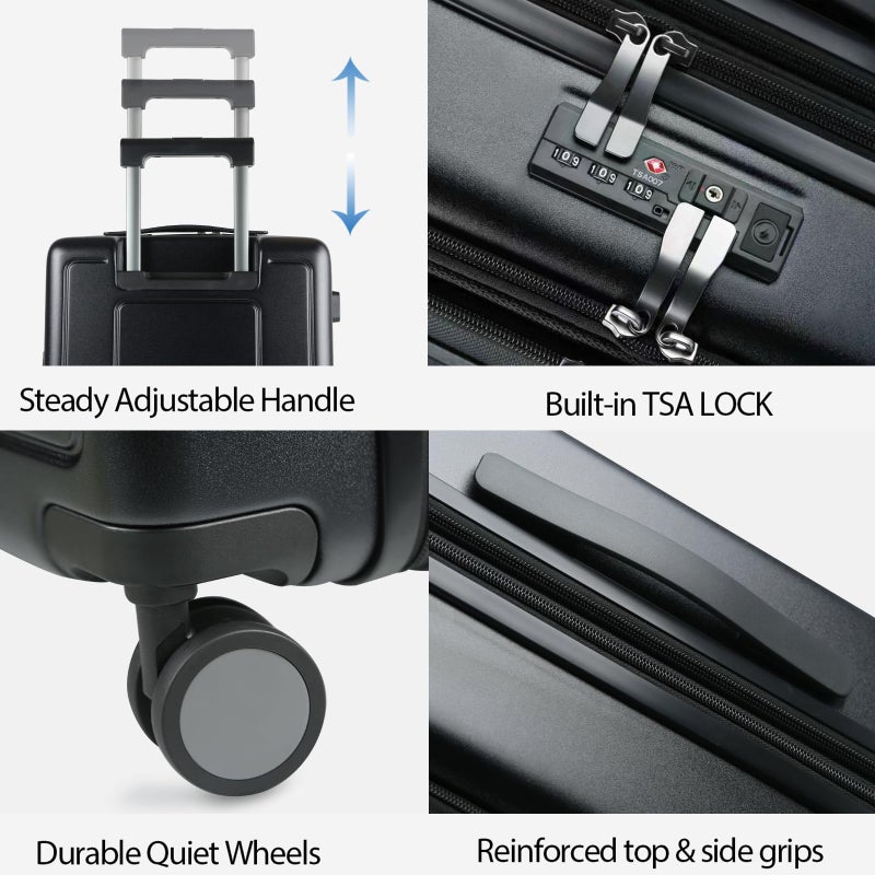 KROSER Hardside Expandable Carry On Luggage 22x14x9 Airline Approved With Front Business Pockets, 20 Inch Suitcases with Wheels, Carry on Suitcase with TSA Lock & USB Port, Black-Haze Blue - Image 4
