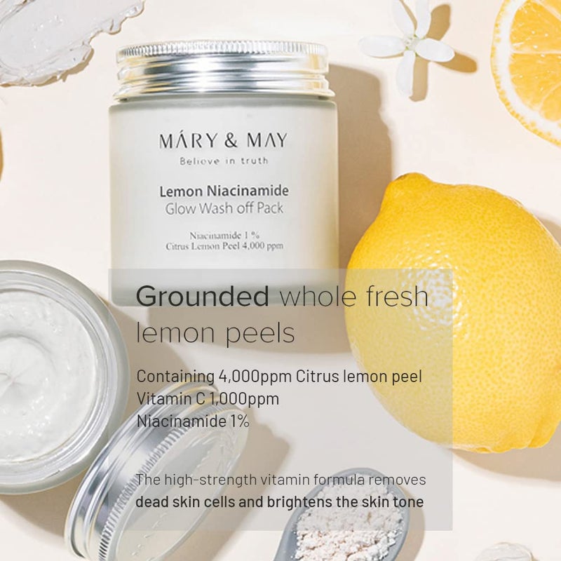 MARY & MAY Mary&May Lemon Niacinamide Glow Wash off Pack 125g, Lemon Peel Powder, Peach Extract, Vitanmin C, Niacinamide, Glow Wash off, 100% Vegan, Wash off mask - Image 3