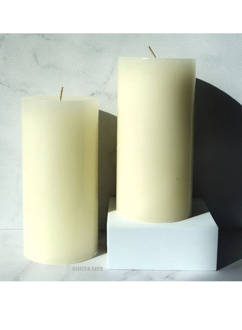 SIHIYA LIFE Set of 2 Ivory Pillar Candles| 3 x 6 inch | Unscented & Dripless Candles for Decor, Events, Restaurants | Natural Wax with Cotton Wicks | 70 hrs/candle Burn Time  - Image 1