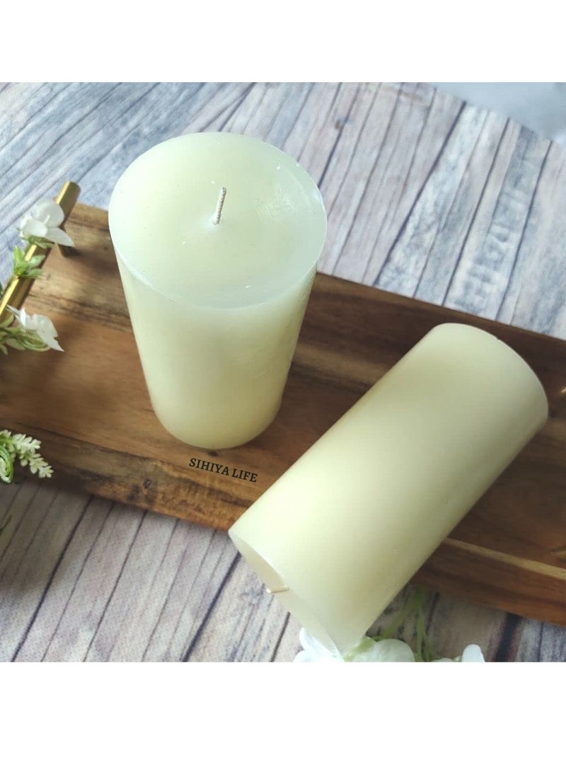SIHIYA LIFE Set of 2 Ivory Pillar Candles| 3 x 6 inch | Unscented & Dripless Candles for Decor, Events, Restaurants | Natural Wax with Cotton Wicks | 70 hrs/candle Burn Time  - Image 2