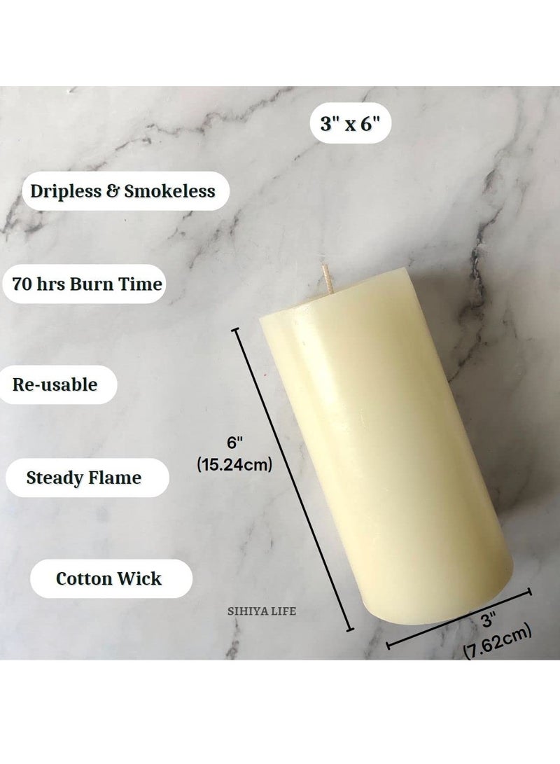 SIHIYA LIFE Set of 2 Ivory Pillar Candles| 3 x 6 inch | Unscented & Dripless Candles for Decor, Events, Restaurants | Natural Wax with Cotton Wicks | 70 hrs/candle Burn Time  - Image 3