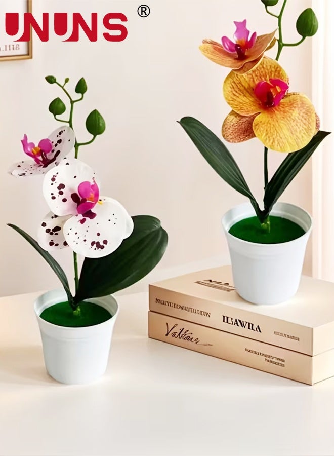 UNUNS Fake Plants Potted,4pcs Artificial Orchid Potted Plant Set,Faux Flowers,Artificial Phalaenopsis potted plants,Plastic Flowers for Office Living Room Study Room Party Wedding Decorations Room,25x13cm - Image 4