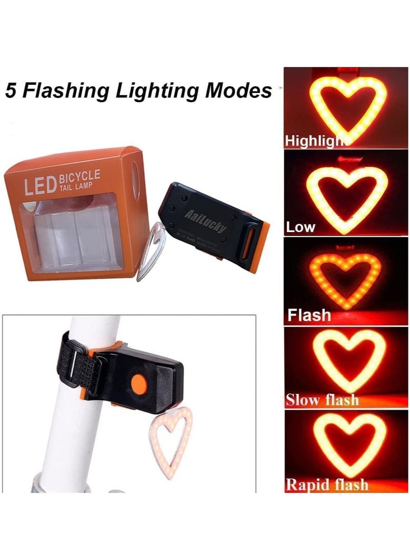 KASTWAVE Rechargeable Bike LED Tail Light Vintage Taillight Bicycle Rear Light Bright Heart-Shape Cycling Safety Warning Light Waterproof High Lumen Cycling Back Light for Optimum Cycling Safety - Image 3