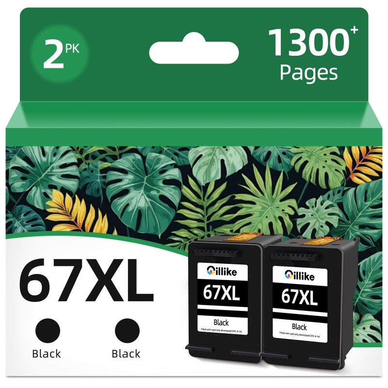 OILLIKE 67XL Black Ink Cartridge Replacement for HP 67 Ink XL hp67 (Black,2-Pack) Use with DeskJet 2827e 2855e 2700 4100 2700e 4227e 4255e 4155e 2755e Envy 6000 6000e 4100e Series 6055e 6455e Printer - Image 1