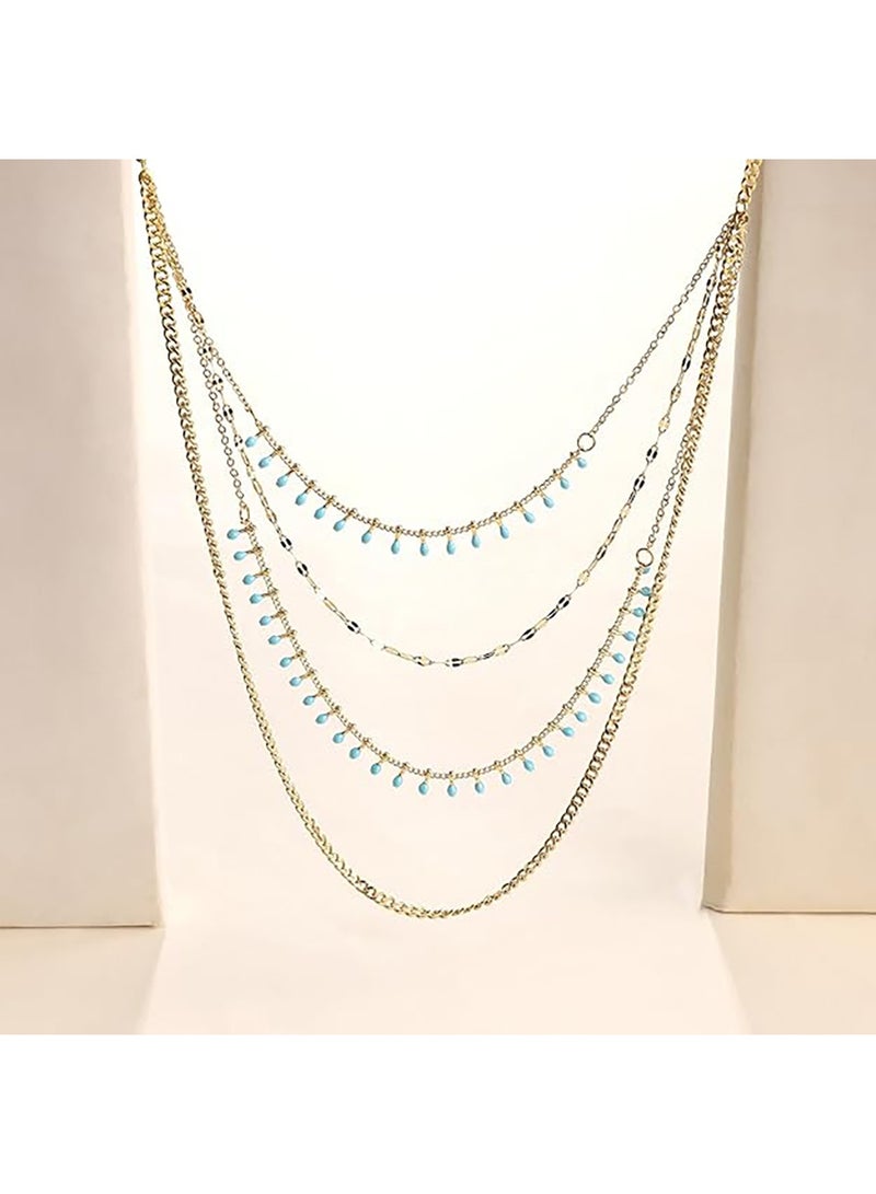 سالتي طقم سوار أنيق مزين بشراشيب عين الشر وقلادة ذهبية أنيقة متعددة الطبقات للنساء | طقم مجوهرات أنيق ومتين | ملابس عصرية يومية | هدية للزوجة والأخت والأم | مثالي لعيد الديوالي والكريسماس وأعياد الميلاد - Image 1