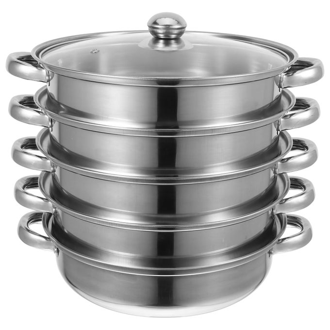 STEAMER POT STAINLESS STEEL STEAMER POT 5 TIER STOCKPOT STEAMING COOKWARE VEGETABLE DUMPLING STEAMING POT FOR HOME KITCHEN 28CM COOKING POT