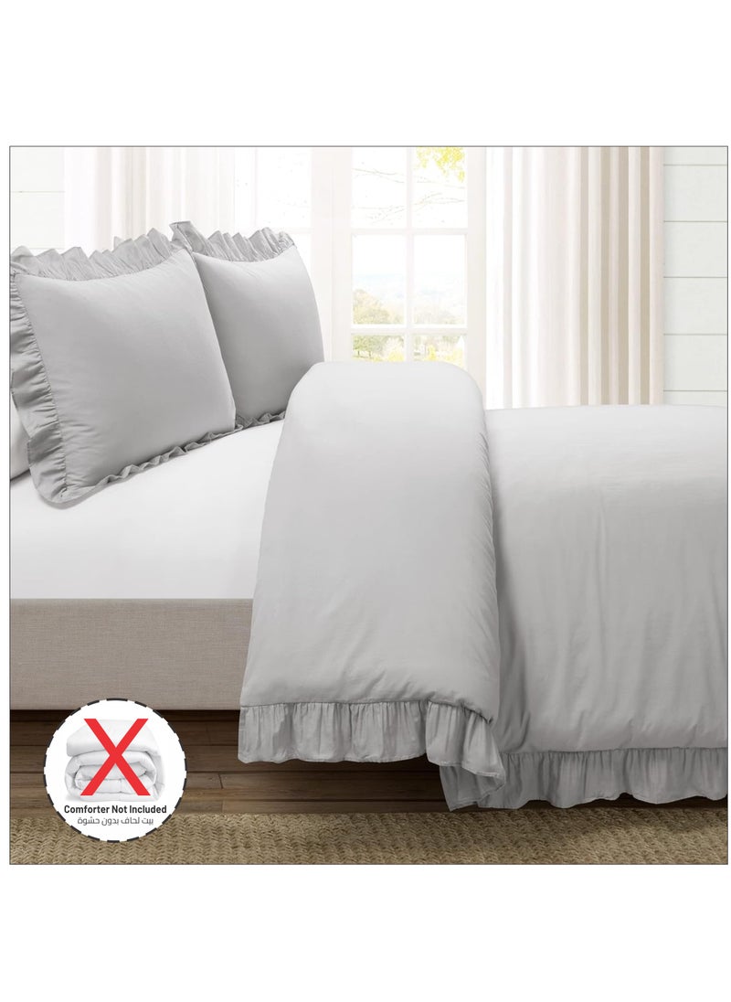 Donetella Duvet Set 3-Pcs Single Size Ruffled Super Soft Solid Comforter Cover Without Filler With Hidden Zipper Closure and Corner Ties (Without Filler ), Grey  - Image 2