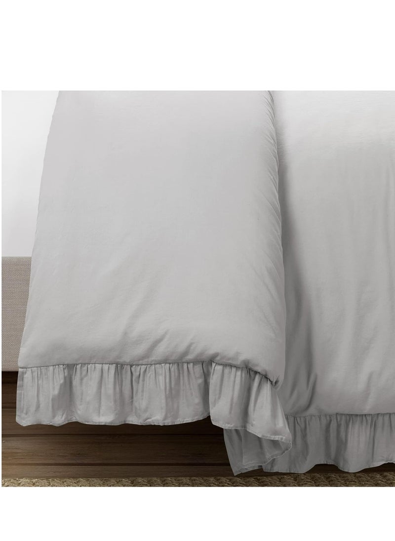 Donetella Duvet Set 3-Pcs Single Size Ruffled Super Soft Solid Comforter Cover Without Filler With Hidden Zipper Closure and Corner Ties (Without Filler ), Grey  - Image 5